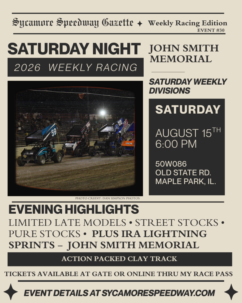 August 15 – Saturday Night Racing (PLUS IRA Lightning Sprints – John Smith Memorial)